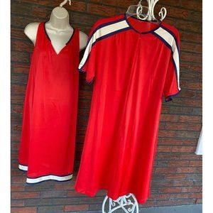 Vintage Vanity Fair Set Small Red Short Sleeve Duster Robe Sleeveless Gown Nylon